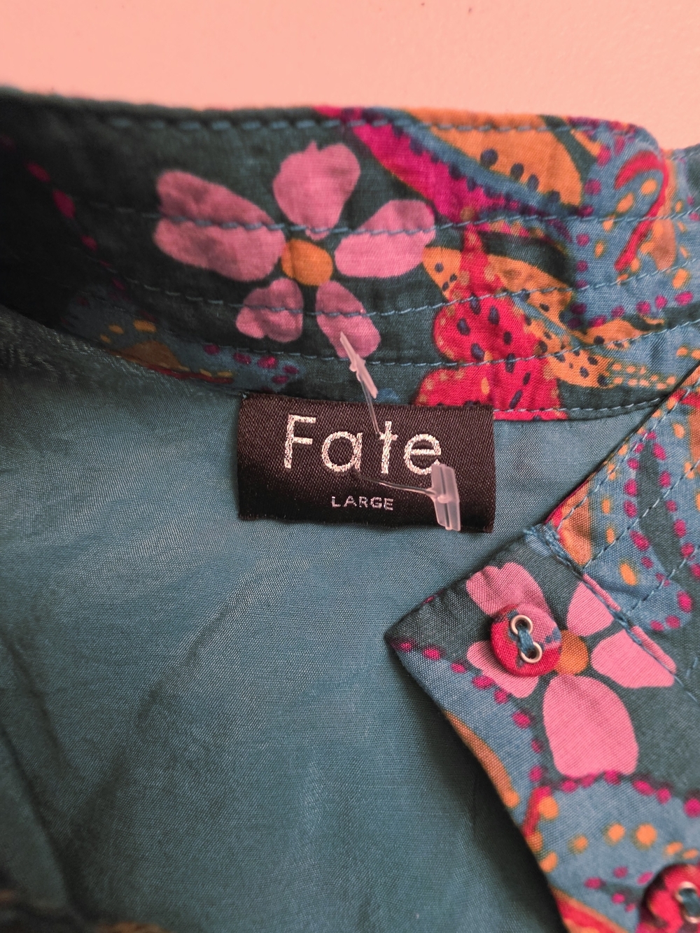 Fate Teal Floral Button-Down Blouse with Pink & Orange Accents - Picture 4 of 10